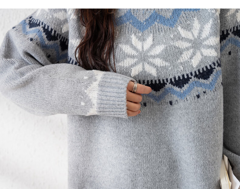 TonLion 2025 Autumn Winter Women's Crew Neck Ethnic Pattern Pullover Sweater 11