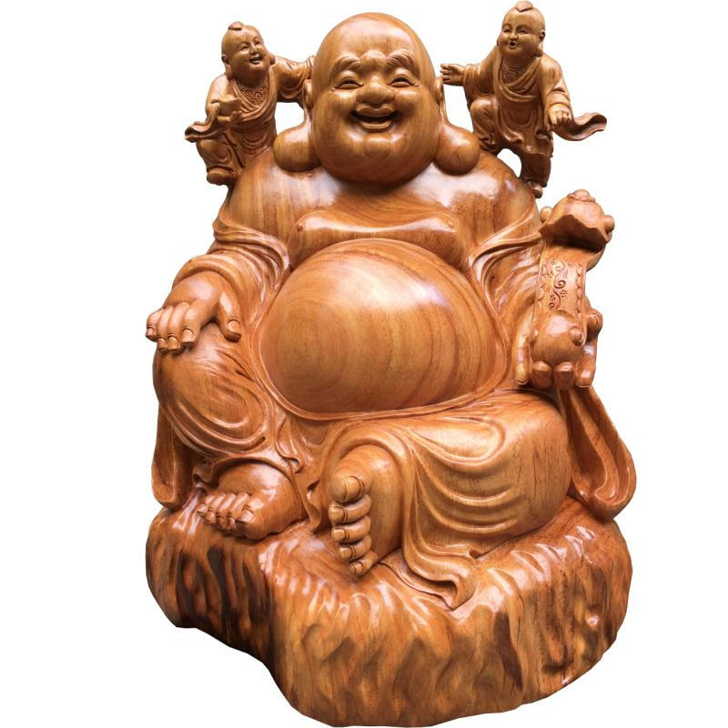 大型弥勒佛摆件 木雕弥勒佛摆件根雕实木大号五子笑大肚佛像花梨木小
