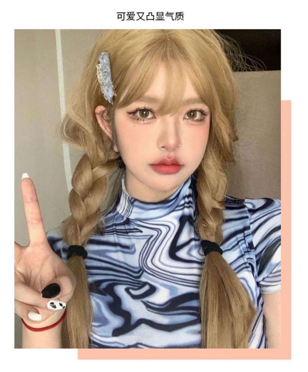 世雅假发女长发双麻花辫网红lolita自然空气刘海可爱逼真双马尾全头套