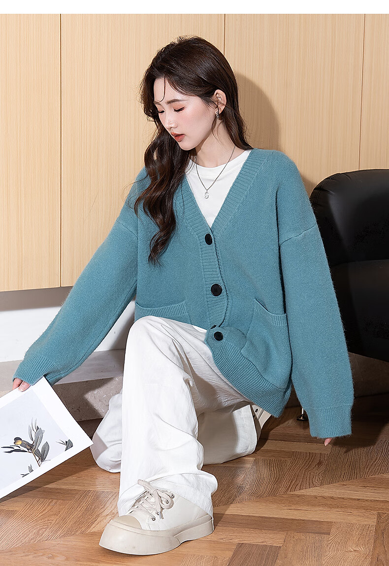 TonLion 2025 Autumn Winter Casual Women's Simple V-Neck Cardigan Jacket 7