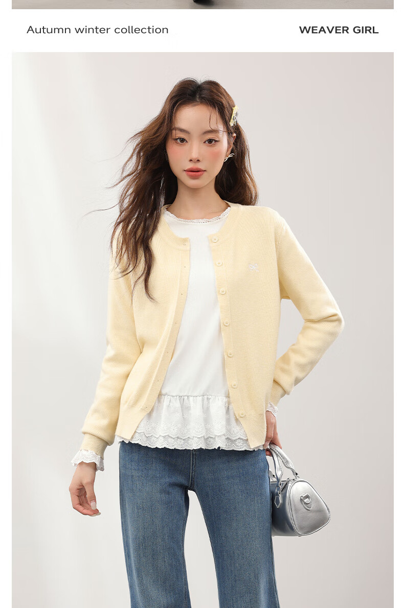 MJ STYLE Round Neck Knitted Cardigan Women 2026 Spring Autumn New Bow Embroidery Sweet Casual Jacket Top 7