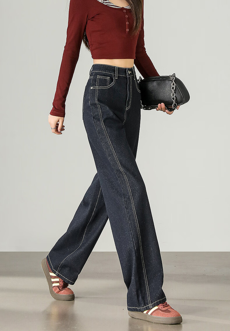 Tangshi 2025 Autumn Winter Women's Loose Split Line Straight Leg Denim Pants 2