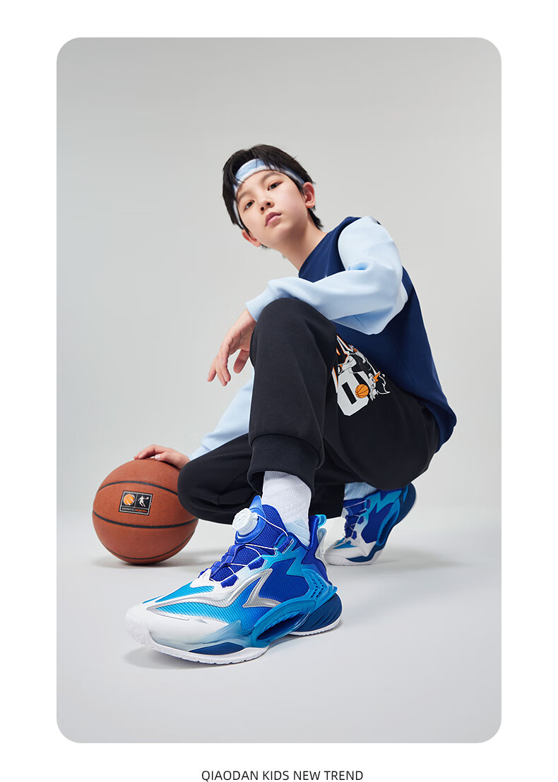 QIAODAN Boys' Basketball Shoes Youth [Qinglong 5.0] Spring Autumn Sports Shoes Black/Crystal Purple Size 39 18