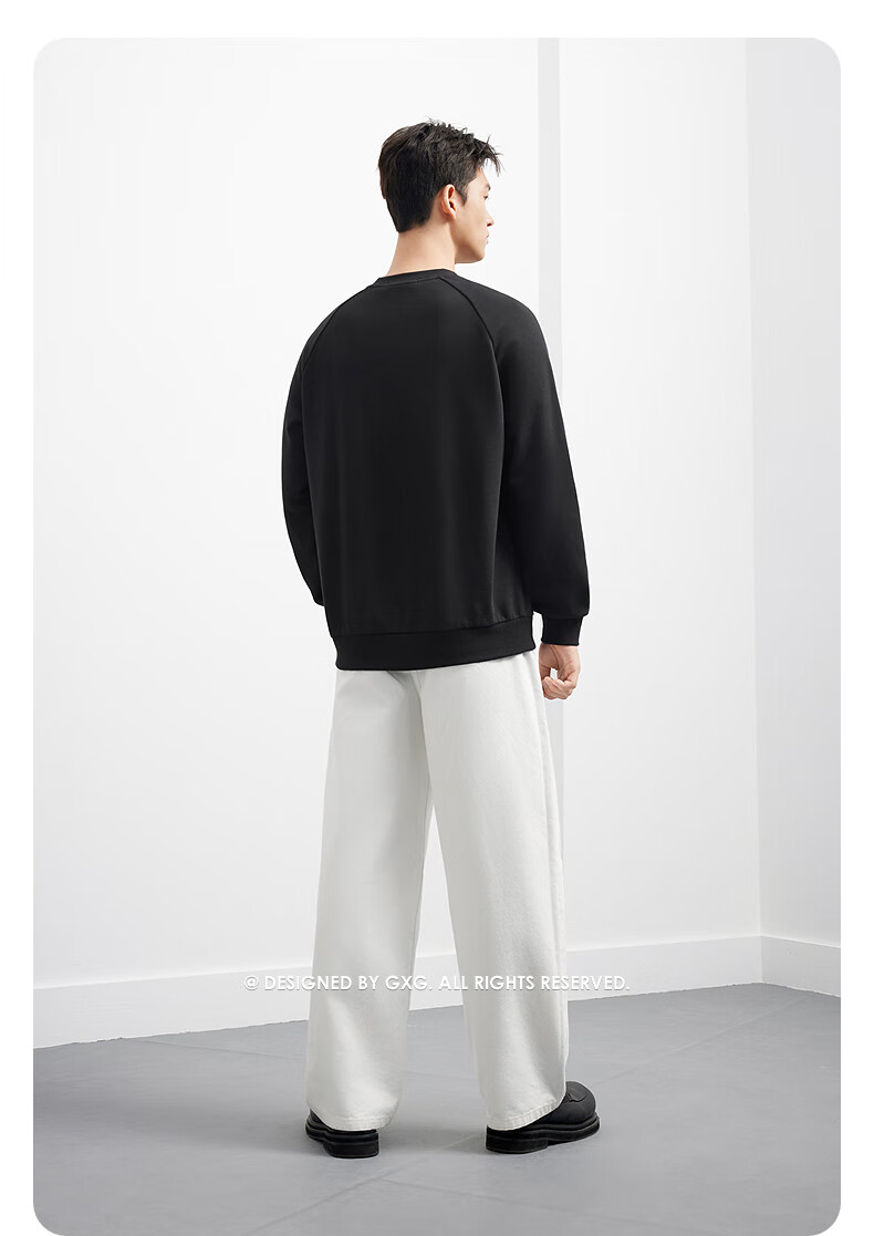 GXG Men's Clothing, Fall 2025 New Arrival, Two-Tone Henry Neck Sweatshirt, White, 180/XL 8