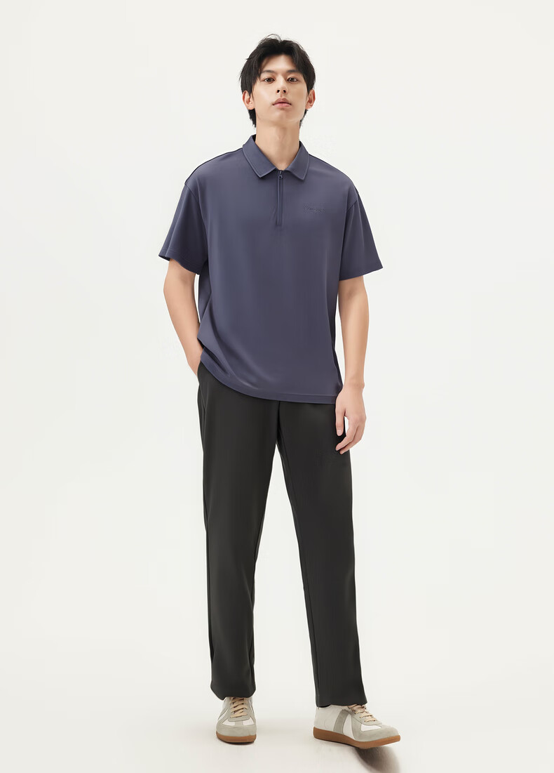 Gxgjeans Men's Letter Embroidered Loose Half-Zip Polo Shirt Summer 2025 Dark Gray 175/L 7