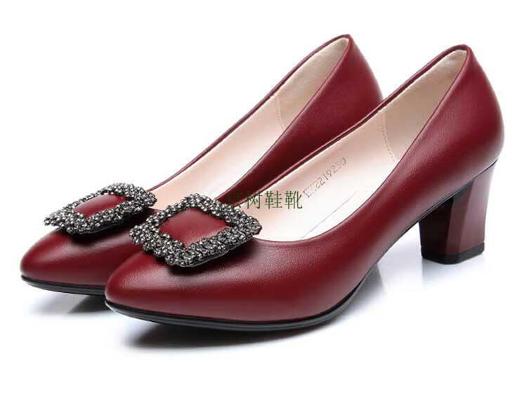 喜婆婆婚宴鞋参加婚礼穿的婚庆鞋皮鞋女士秋款高跟真眞皮软面中跟软底