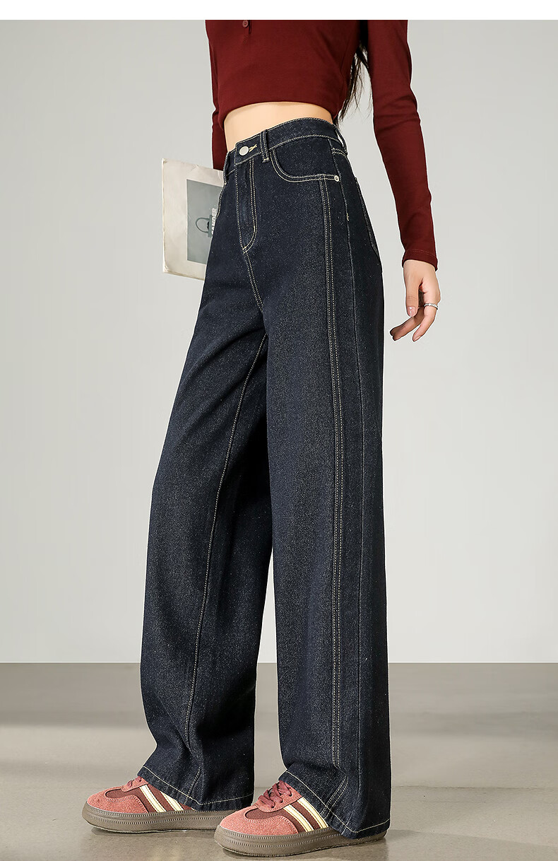 Tangshi 2025 Autumn Winter Women's Loose Split Line Straight Leg Denim Pants 5