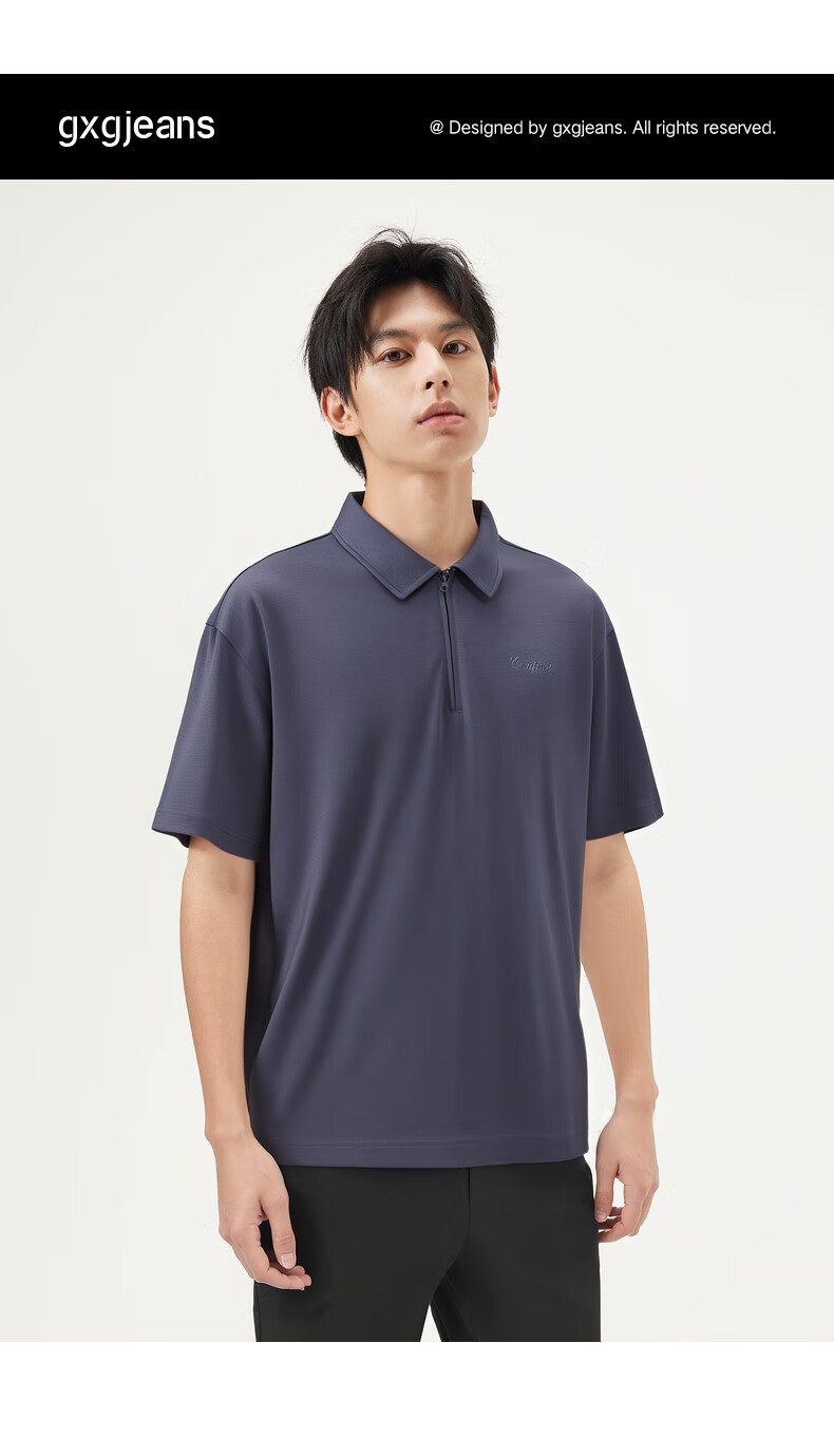 Gxgjeans Men's Letter Embroidered Loose Half-Zip Polo Shirt Summer 2025 Dark Gray 175/L 1