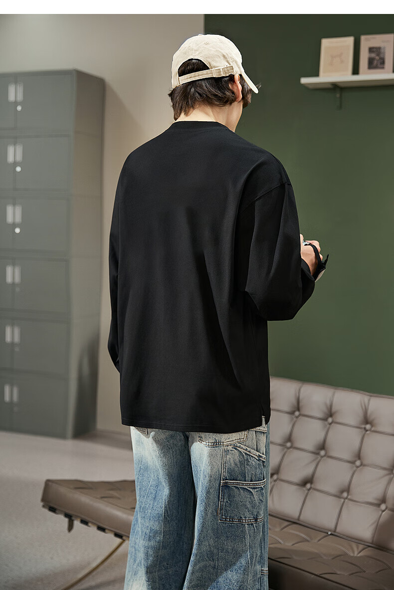 TonLion 2025 Autumn Men's T-Shirt with Large Left Chest Pocket, Zipper Logo Design, Round Neck, Long Sleeve 9
