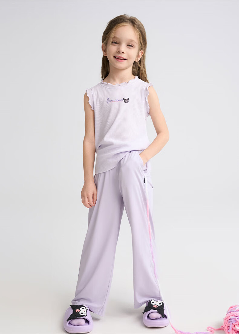 Aimer Kids Cool Sun Protection Class A High-Elastic Sports Pants for Boys And Girls, Wide-Leg Straight Trousers - Dawn Purple 140 20