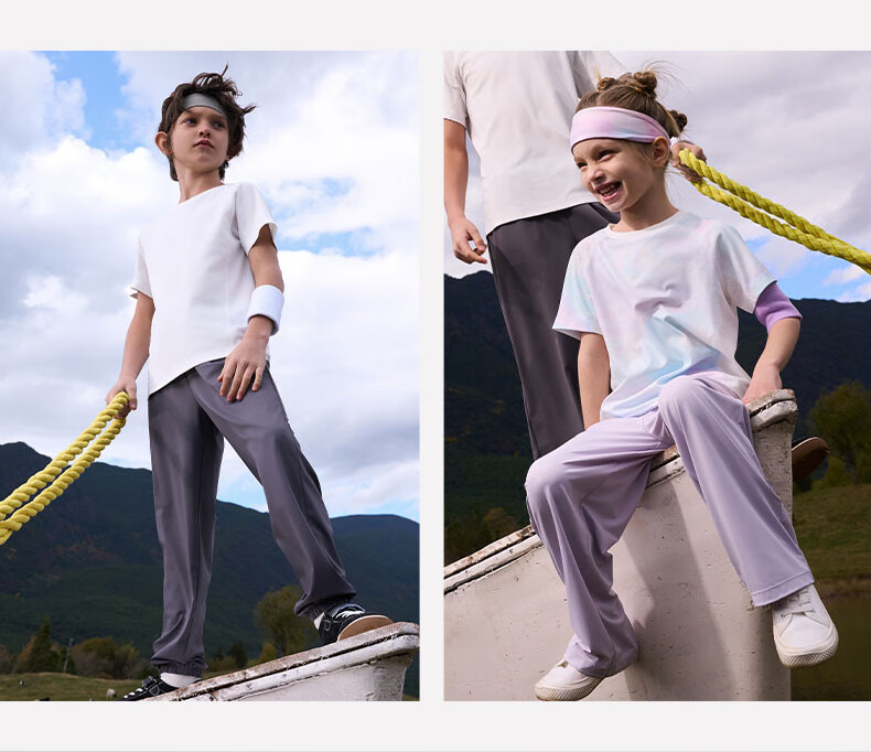 Aimer Kids Cool Sun Protection Class A High-Elastic Sports Pants for Boys And Girls, Wide-Leg Straight Trousers - Dawn Purple 140 15
