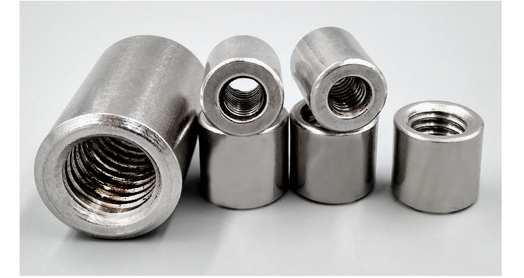 304不锈钢圆螺母圆柱加长加厚螺帽通丝杆接头立柱手拧连接螺丝帽螺纹