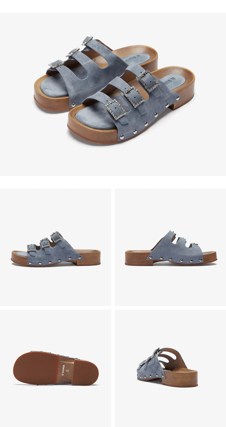 Le Saunda Thick Mochi Fashion Casual Outdoor Triple Strap Birkenstock Sandals Women 23202 Haze Blue NAS 37 19
