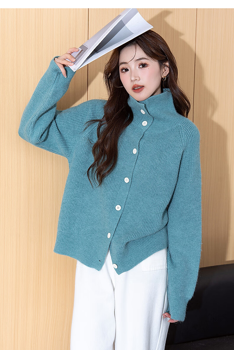 TANGSHI 2025 Autumn Winter Lazy Style Women's Dual-Wear Polo and Turtleneck Cardigan 6