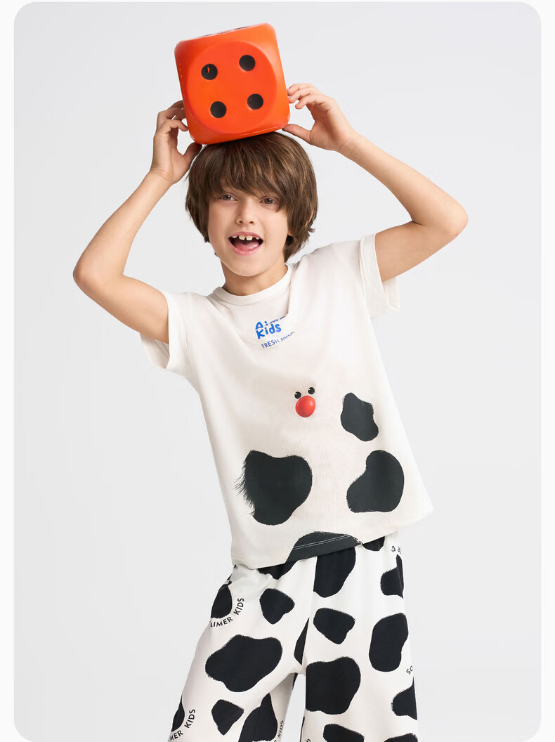 Aimer Kids Milk Skin Jacket, Unisex Loungewear, Modal Antibacterial Class A Pajamas, Top - Black And White Milk Skin Monster, Size 110 9