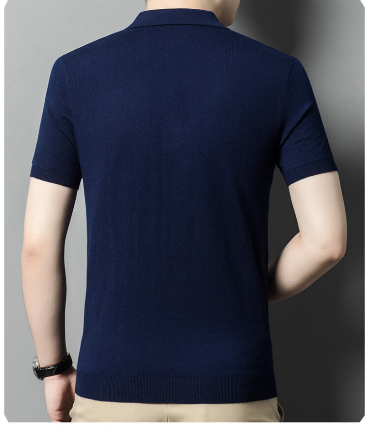 Hengyuanxiang [Contains Wool] Men's Lapel Short-Sleeve Sweater, Middle-Aged Knitted Half-Sleeve Undershirt T-Shirt, Wine Red, L 18