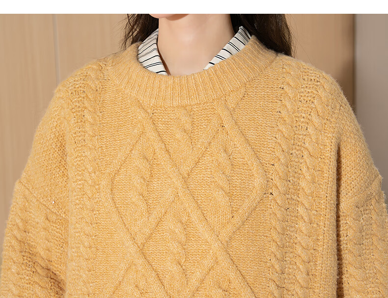 TonLion 2025 Autumn Winter Women's Crew Neck Solid Color Cable Knit Sweater 11