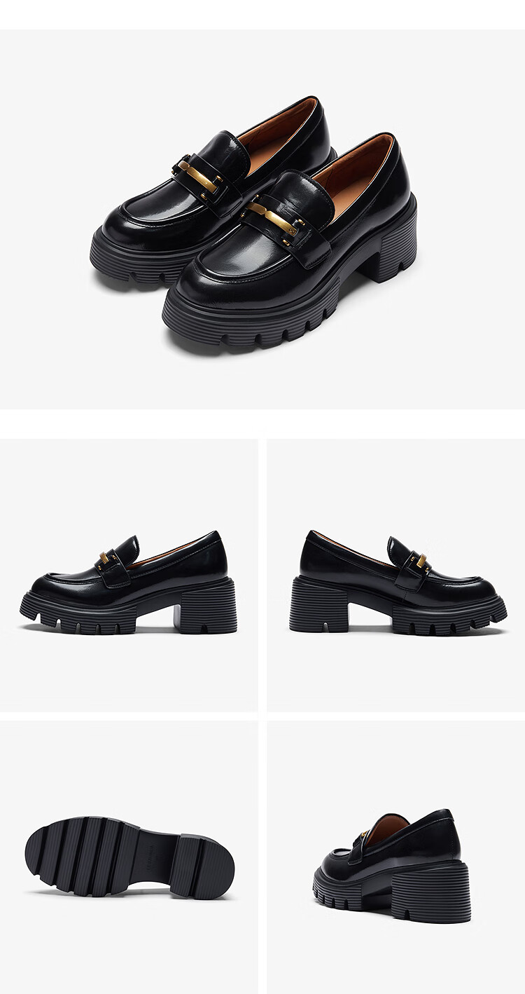 Laird Spring Summer New Thick Sole Genuine Leather Vintage College Style Loafers Women 6T72501 Truffle Black BKL37 10