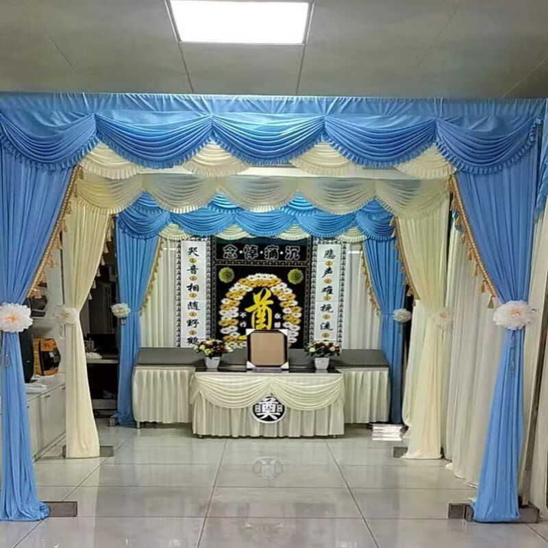 灵堂布置全套背景布丧葬幕布白事灵棚装饰布幔孝堂黑白帷幔葬礼布