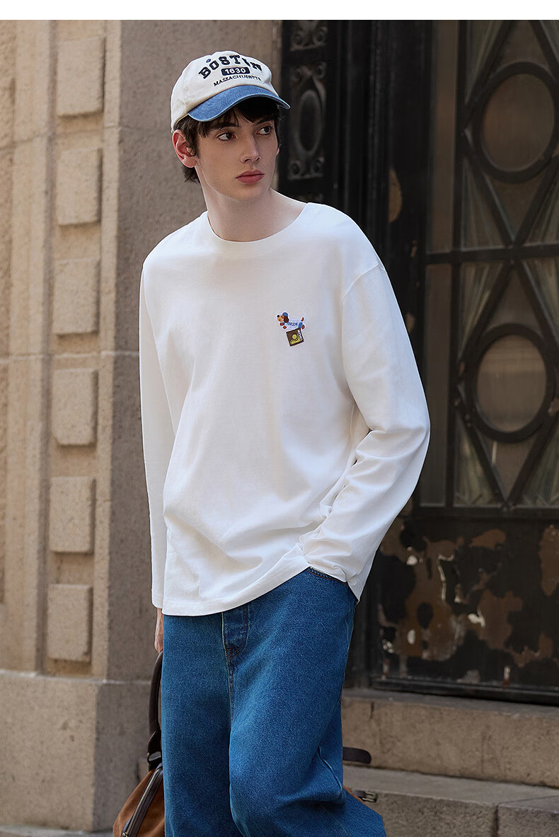 TonLion Spring And Autumn 2026 New Long-Sleeve T-Shirt for Men, Loose-Fitting Sausage Pattern Round Neck Top, Inner Layer Solid Color Undershirt 15