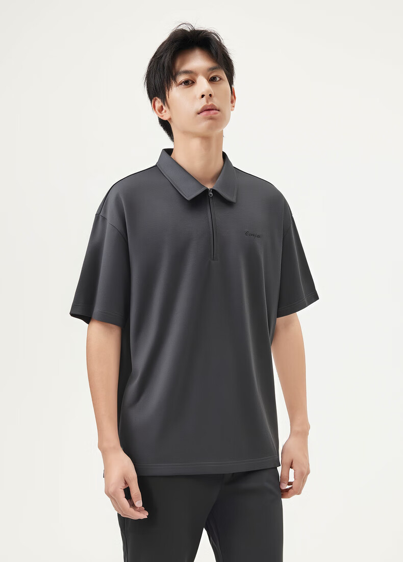 Gxgjeans Men's Letter Embroidered Loose Half-Zip Polo Shirt Summer 2025 Dark Gray 175/L 9