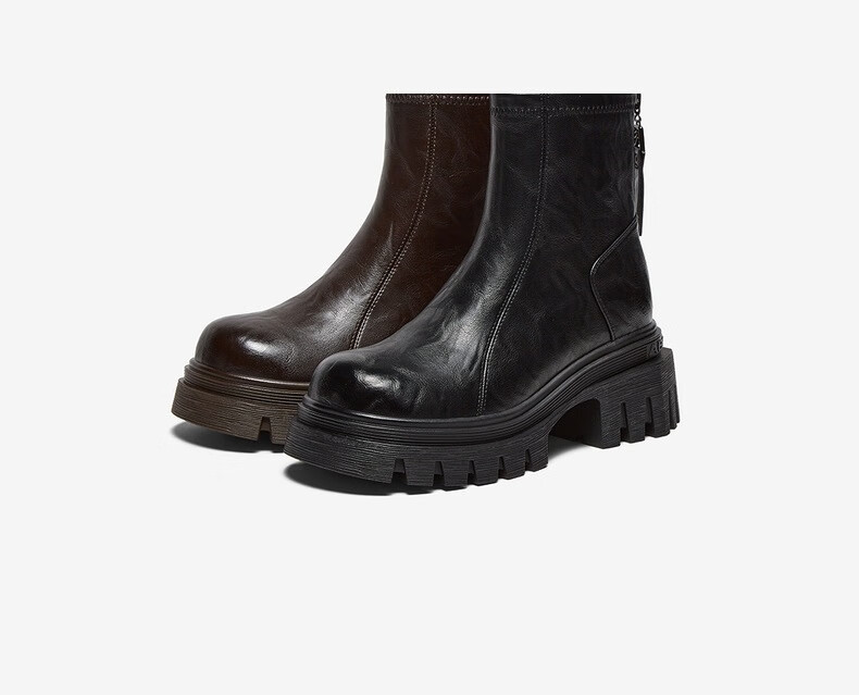 Basto 25 Winter Mall Women's High Heel Chunky Heel Short Boots Thick Sole Height Increasing Martin Boots F6012DD5 Black 36 3