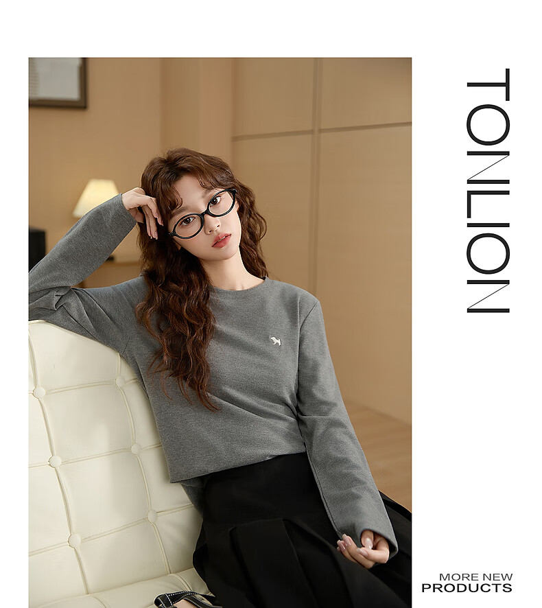 TonLion 2025 Autumn Women's Long Sleeve T-Shirt with Left Chest Embroidery 3