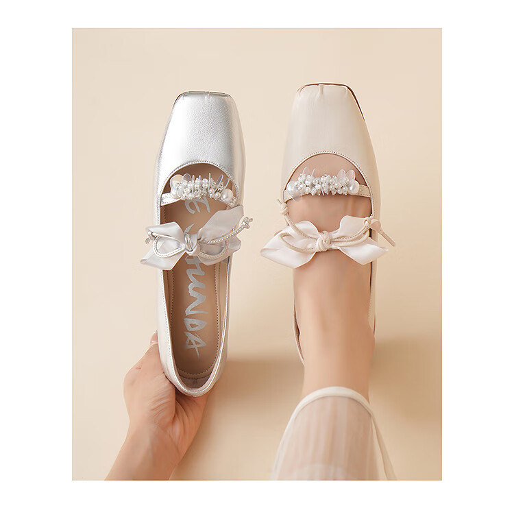 Le Saunda Lambskin Chunky Heel Slip-On Silver Mary Jane Shoes Women 6T25901 Dreamy Silver SVK 37 2