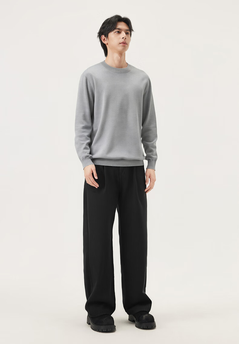 Gxg.jeans Men's Basic Simple Crew Neck Sweater Knitwear 2025 Autumn New Gray 165/S 4