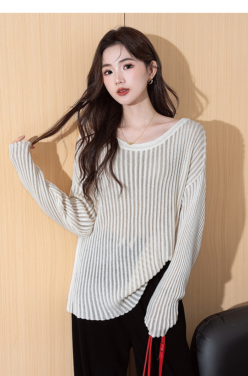 Langsha 2025 Autumn Women's Lazy Style Slim Textured Loose Pullover Sweater 3