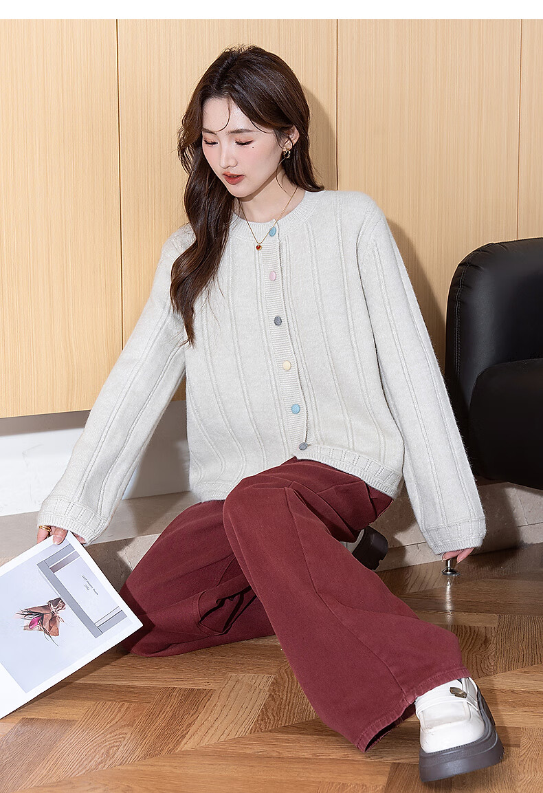 TonLion 2025 Autumn Winter Colorful Button Gentle Simple Style Women's Crew Neck Cardigan 6