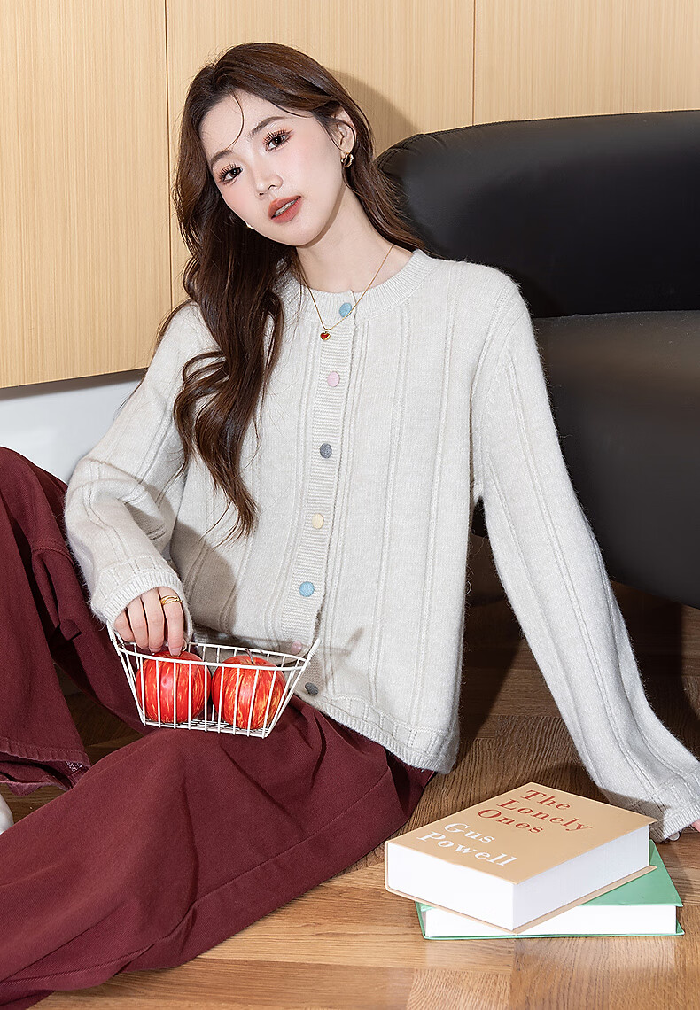 TonLion 2025 Autumn Winter Colorful Button Gentle Simple Style Women's Crew Neck Cardigan 2