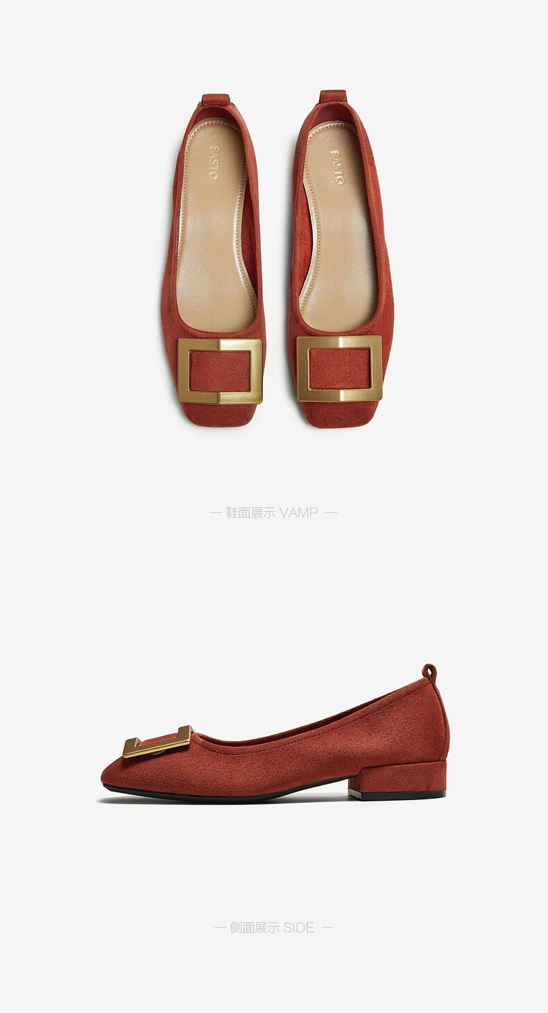 BASTO 26 Spring Simple Fashion Metal Buckle Chunky Heel Square Toe Women's Shoes B0016AQ6 Brown Red 37 9