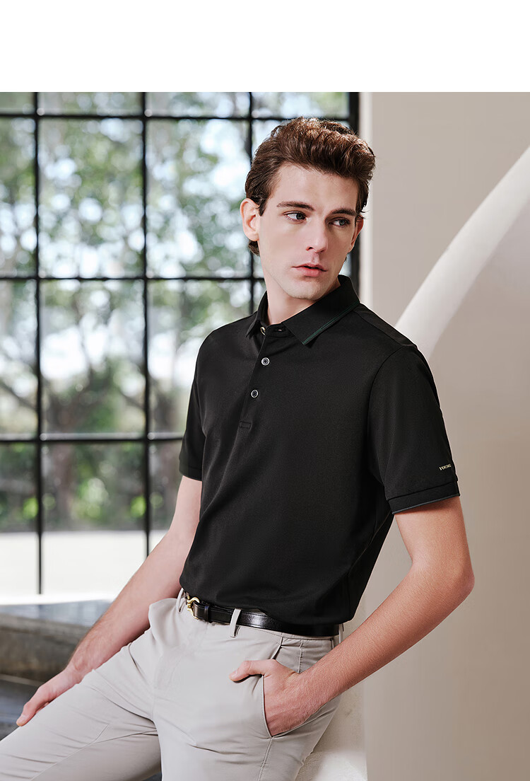Youngor [Mulberry Silk + Cooling] Summer New Short Sleeve Polo Shirt Blue Green VSZS513123GCA 14