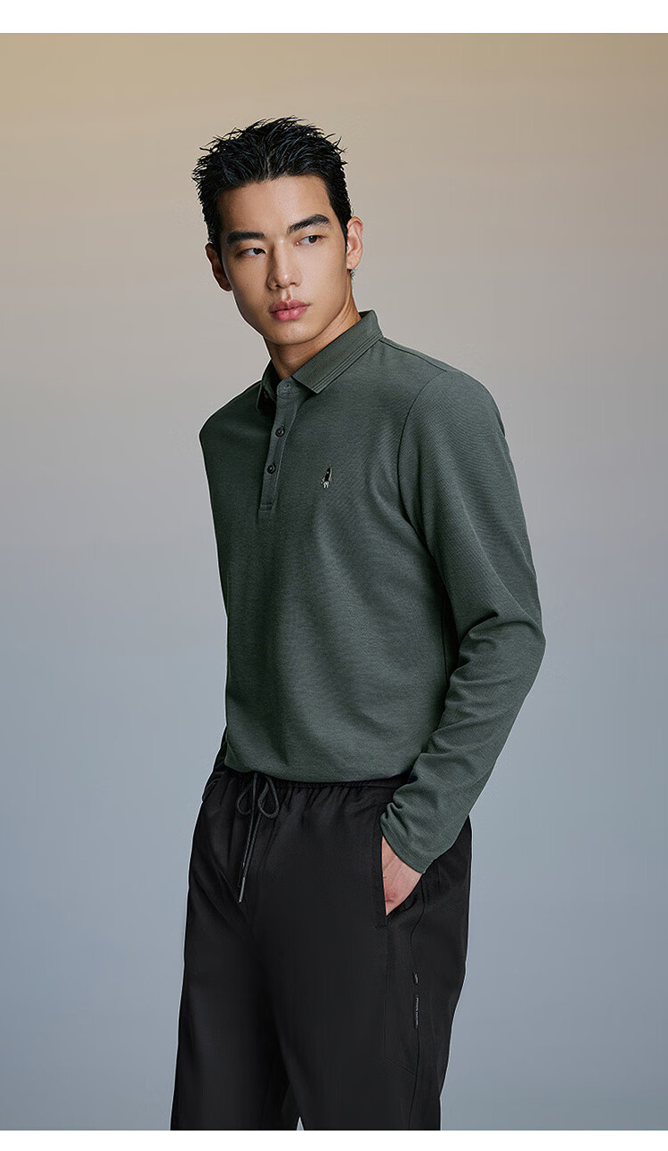 HLAHLA Men's Long Sleeve Polo Shirt Autumn Sports Rocket Base Shirt 7