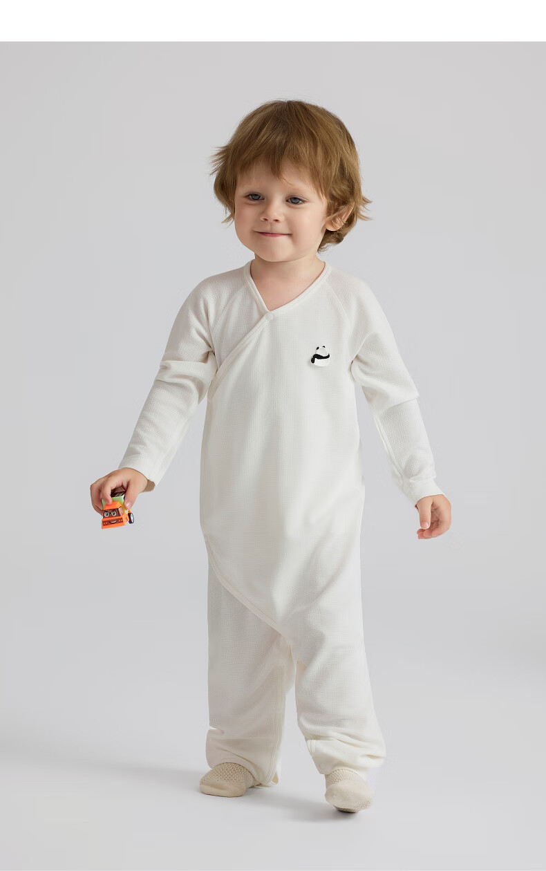 Aimer Baby Milk Leather Infant Long Sleeve Homewear Pajamas Romper Baby Crawling Suit Diagonal Jacquard - Vanilla White 66 12