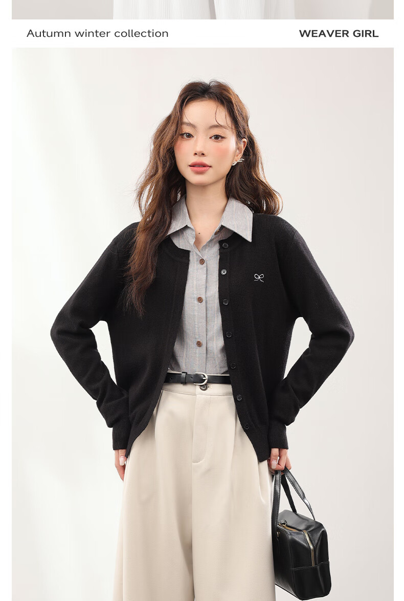 MJ STYLE Round Neck Knitted Cardigan Women 2026 Spring Autumn New Bow Embroidery Sweet Casual Jacket Top 5