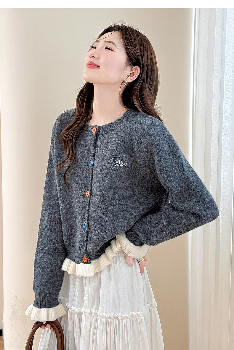 TonLion 2025 Autumn Winter Small Embroidery Color-Block Buttoned Women's Crew Neck Cardigan 5