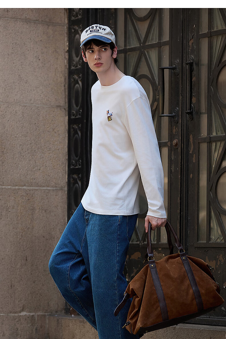 TonLion Spring And Autumn 2026 New Long-Sleeve T-Shirt for Men, Loose-Fitting Sausage Pattern Round Neck Top, Inner Layer Solid Color Undershirt 14