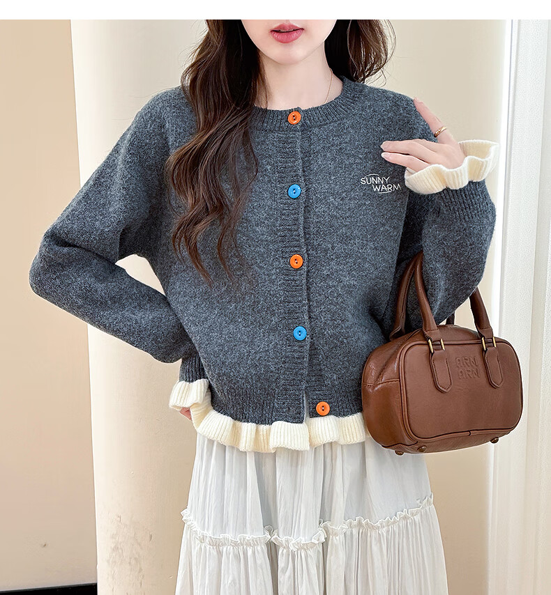 TonLion 2025 Autumn Winter Small Embroidery Color-Block Buttoned Women's Crew Neck Cardigan 8