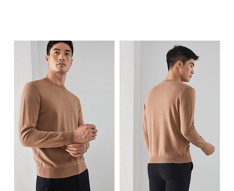 YOUNGOR Men's Pure Wool Autumn And Winter Warm Sweater, Business Round Neck Base Layer Wool Sweater 639994 13