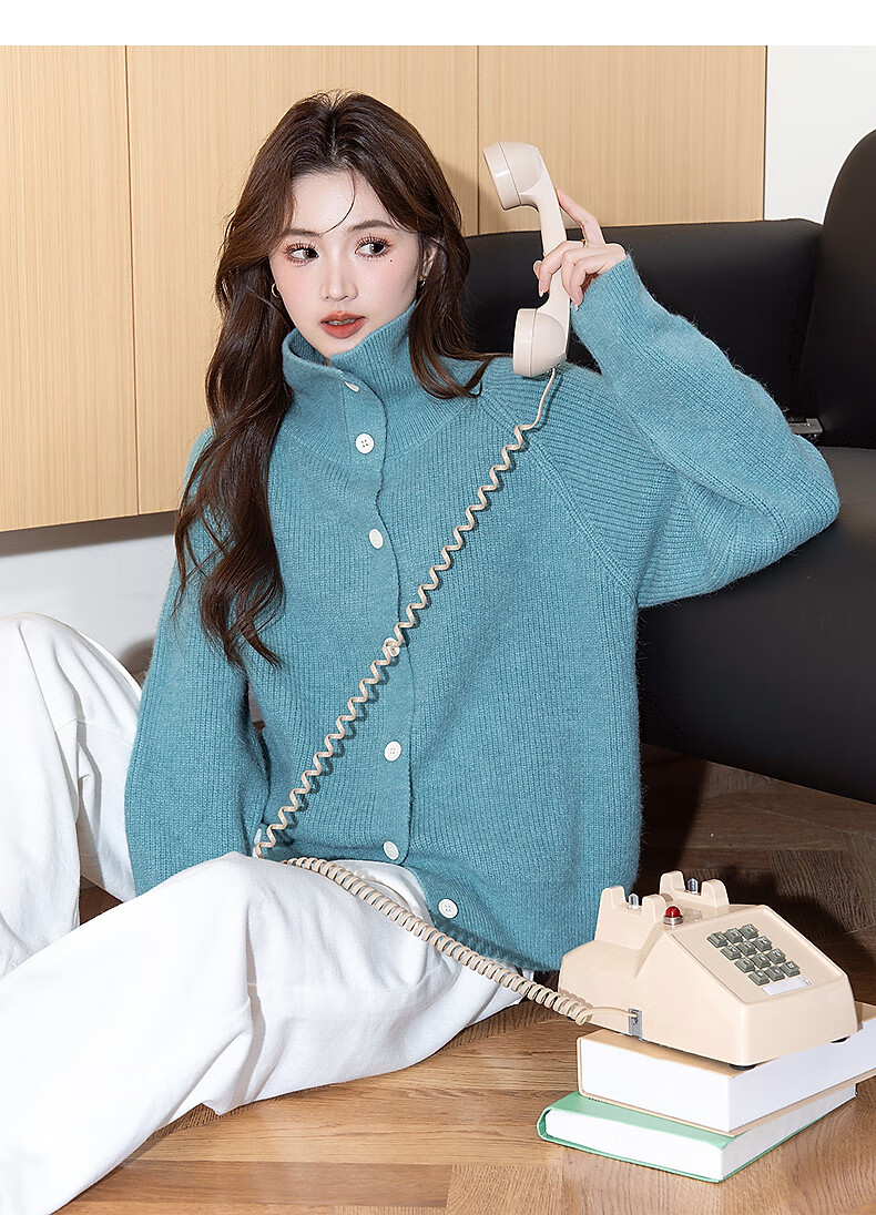TANGSHI 2025 Autumn Winter Lazy Style Women's Dual-Wear Polo and Turtleneck Cardigan 3