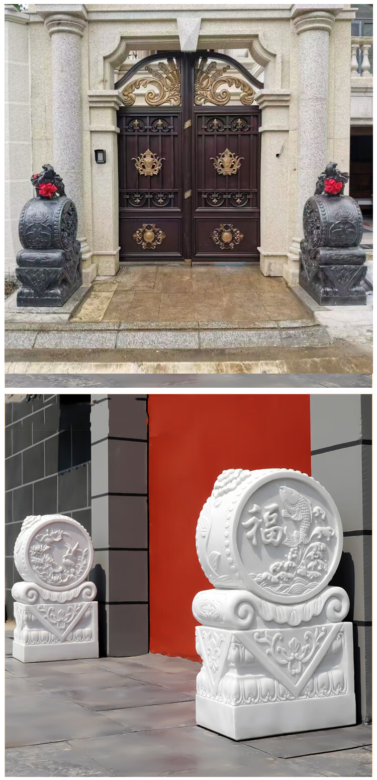良然 天然青石门墩一对抱鼓石仿古石墩庭院挡门石雕塑酒店家用装饰