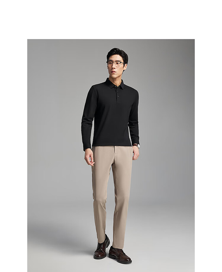 Youngor Antibacterial Antistatic Autumn Winter Men's Machine Washable Wool Business Casual Long Sleeve Polo Shirt 519960 4