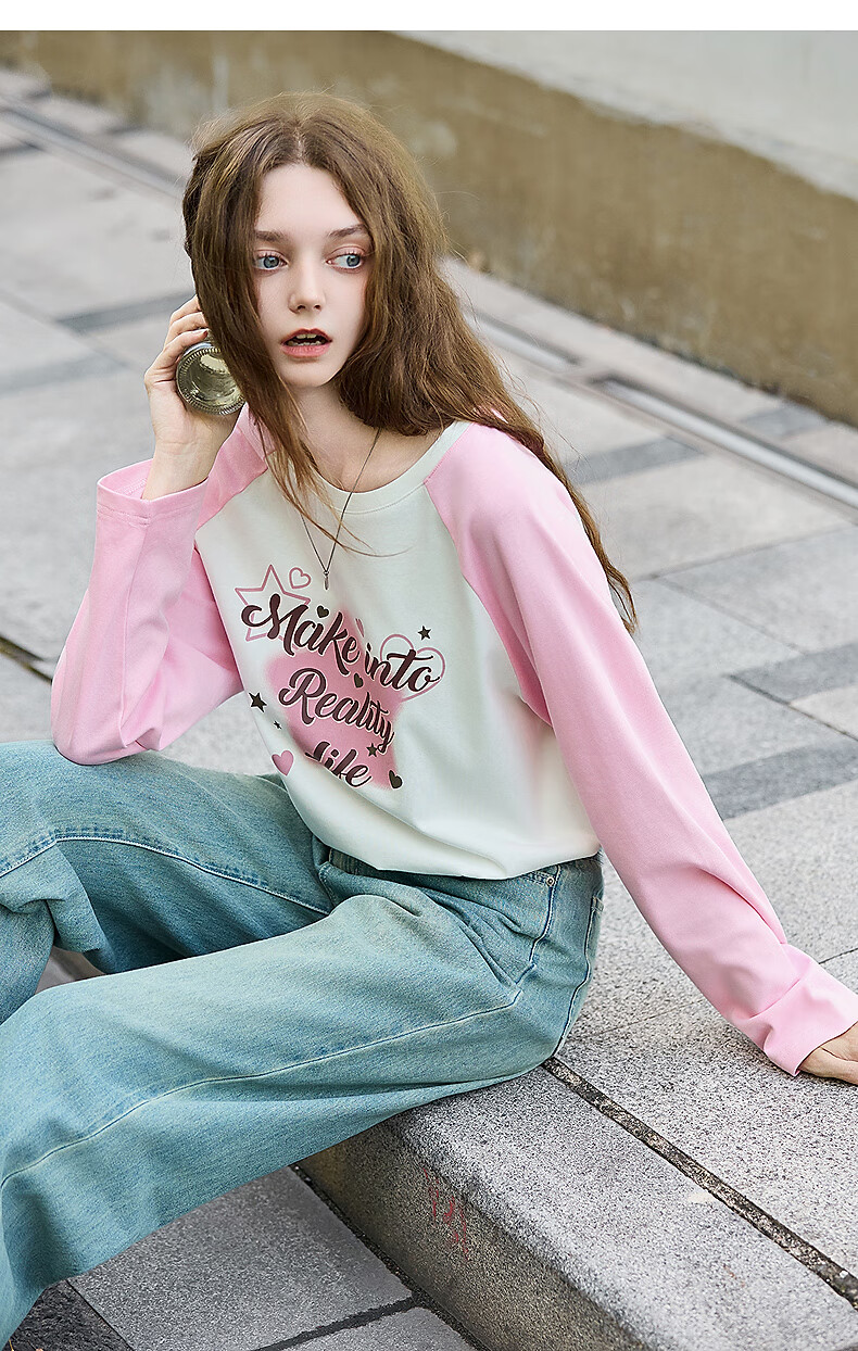 TonLion Autumn And Winter Women's Knitted Round Neck T-Shirt with Front Chest Star Pattern, Raglan Sleeve, High-End Look, Slimming Effect 8
