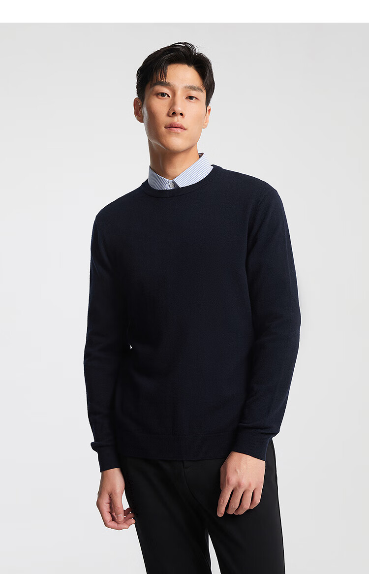 YOUNGOR Men's Pure Wool Autumn And Winter Warm Sweater, Business Round Neck Base Layer Wool Sweater 639994 6