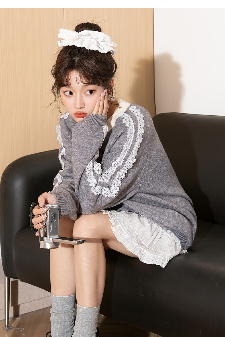 TonLion 2025 Autumn Winter Women's Crew Neck Color-Block Striped Front Text Knit Sweater 6