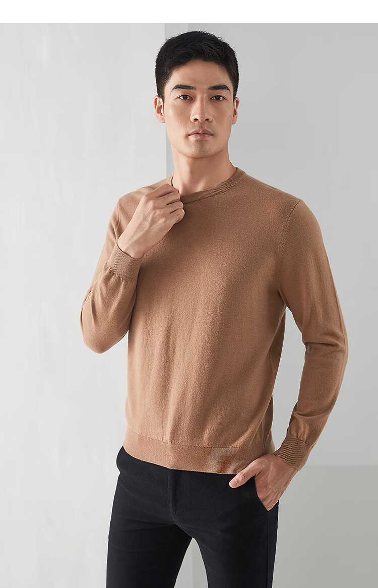 YOUNGOR Men's Pure Wool Autumn And Winter Warm Sweater, Business Round Neck Base Layer Wool Sweater 639994 12