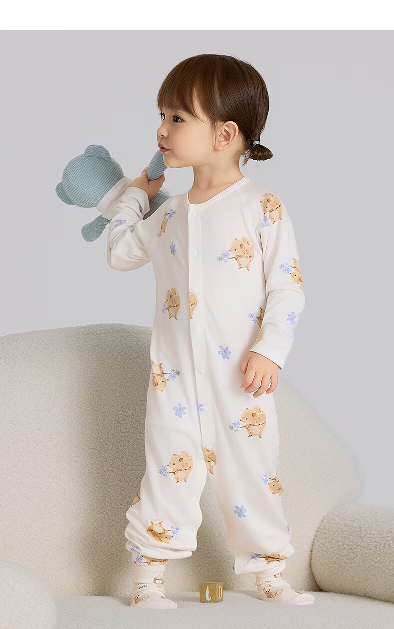 Aimer Baby Milk Leather Infant Long Sleeve Homewear Pajamas Romper Baby Crawling Suit Diagonal Jacquard - Vanilla White 66 24