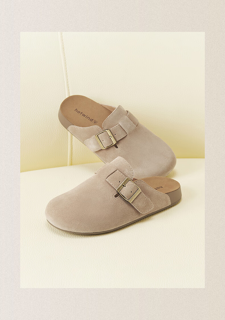 Hotwind Women's Open-Toe Birkenstock Style Slip-On Flat Shoes Casual Half Slippers Spring Autumn Vintage Versatile 6